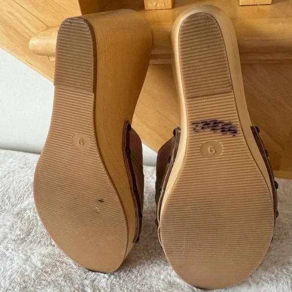 Coach Pink Suede Floral Slide Wedges  with Red Flowers and Green Leaves - Picture 4 of 8